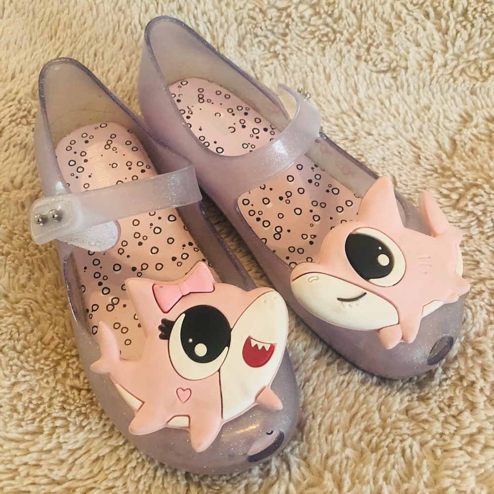 Mini Melissa Baby Shark Clear Jelly Glitter Girls Shoes Size 12
